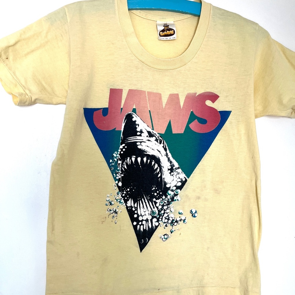 Vintage 70s Jaws Original Movie T Shirt Shark Tee Front & Back Graphics XS